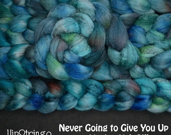 Never Going to Give You Up on Hand Dyed Merino Yak Silk Combed Top 4 oz