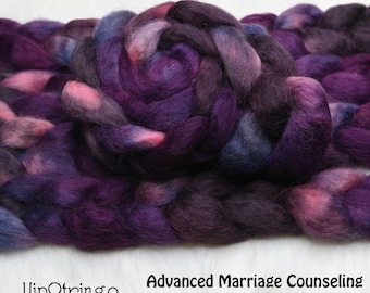 Advanced Marriage Counseling on Hand Dyed Wensleydale Wool Combed Top 4 oz