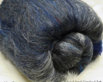 Navy Tweed - Hand Carded Batts Merino Corriedale Silk - 4 oz
