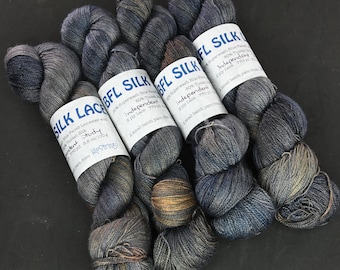 Independent Study in Charcoals on Hand Dyed SW BFL Silk Lace Yarn - 100g