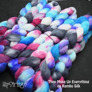 They Make Up Everything on Hand Dyed 80/20 Rambouillet Wool Tussah Silk Combed Top - 4 oz