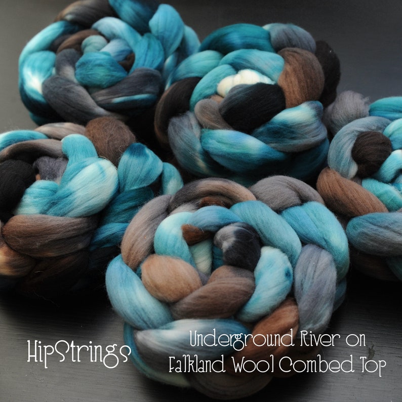 4 oz Underground River on Hand Dyed Falkland Wool Combed Top