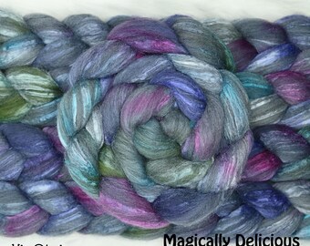 Magically Delicious  on Hand Dyed Grey Merino Silk Combed Wool Top - 4 oz