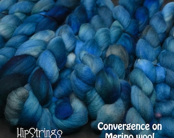 Convergence on Hand Dyed 21.5 micron Merino Wool Combed Top - 4 oz