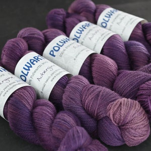 Aubergine on Hand Dyed Polwarth DK wool yarn 300 yd/100g