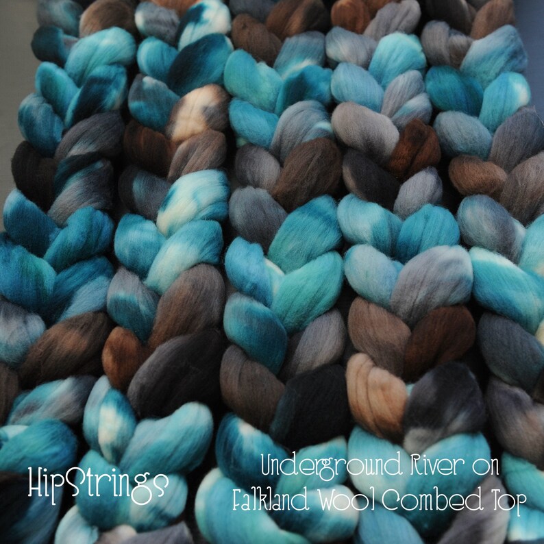 4 oz Underground River on Hand Dyed Falkland Wool Combed Top