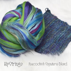 Peacockish Merino wool Silk Signature Blend Combed Top - 4 oz