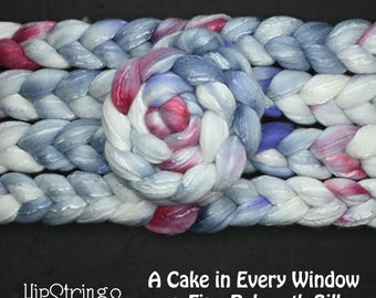 A Cake in Every Window on Hand Dyed Fine Polwarth Wool Silk Combed Top - 4 oz