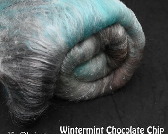 Wintermint Chocolate Chip Hand Carded Batt - Merino Bamboo Silk - 4 oz