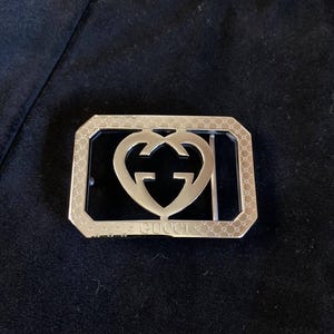 Authentique boucle de ceinture Gucci argentée, monogramme VTG GG