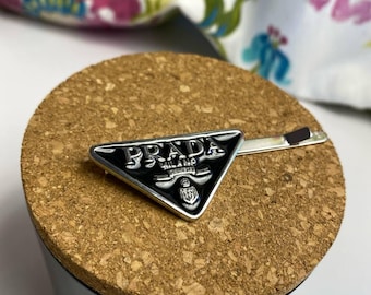 Vintage Silver Prada Hairpin Black Logo Tringle Hair Accessorie