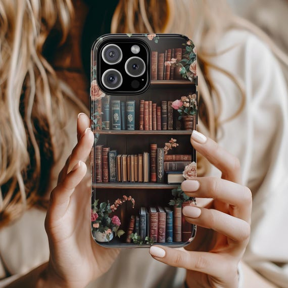 Dark Academia Book Shelf Phone Case, Book Theme Phone Cover