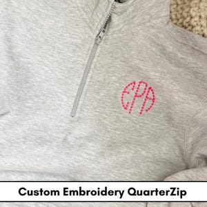 Custom Embroidery Quarter-Zip, Custom Text Sweatshirt, Your Logo Quarter Zip Sweater, Custom Name Embroidered Sweatshirt