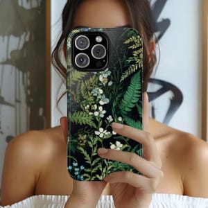 Forest Ferns Phone Case, Minimalist Forest Green Phone Tough Case for iPhone Samsung Pixel, Botanical Cottagecore Design, Nature Gift