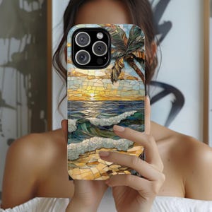 Ocean Waves Phone Case, Faux Mosaic Ocean Case Design for iPhone 16 15 14 13 Pro Max, Samsung s24 s23 Ultra, Pixel 9 Pro, Beach Lover Gift