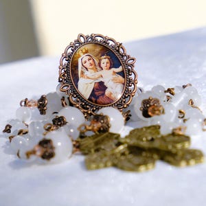 Moonstone rosary beads • Catholic Rosary • Our Lady of Carmel • Cooper • confirmation • first communion gift • wedding gift • vintage white