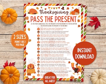 Pass the Present Thanksgiving Printable Game Friends Family Kids Table Game Fun Friendsgiving Games Classroom Activity Party Printables