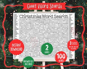 Giant Christmas Word Search Printable Christmas Games Word Find Classroom Activity Printables Family Friends Kids Office Holiday Party Game