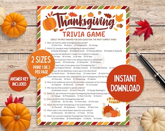 Thanksgiving Trivia Game Thanksgiving Printable Game Thanksgiving Kids Adults Family Classroom Friendsgiving Party Trivia Game Printables