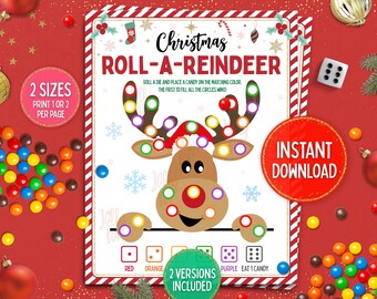 Roll a Reindeer Christmas Printable Game Kids Family Table Game Roll-a-Reindeer Dice Game Fun Holiday Party Classroom Activity Printables