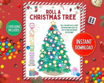 Roll a Christmas Tree Christmas Printable Game Kids Family Table Game Roll-a-Tree Dice Game Fun Holiday Party Classroom Activity Printables