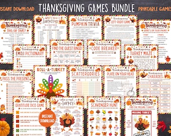 Thanksgiving Games Bundle Thanksgiving Printable Games Kids Family Friends Fun Classroom Activity Printables Fall Holiday Party Table Game
