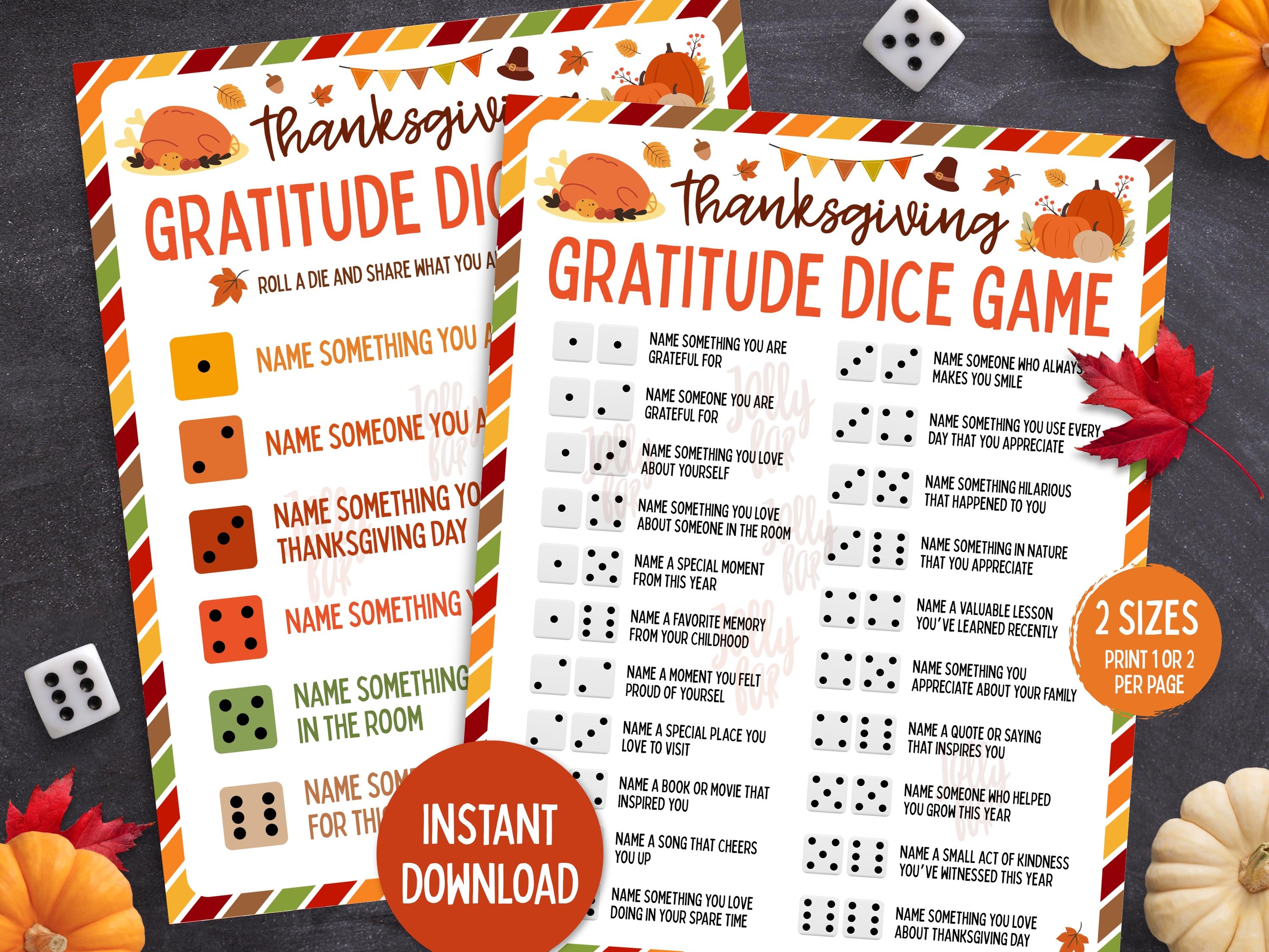 Gratitude Dice Game Thanksgiving Printable Game Kids Adults Friends ...