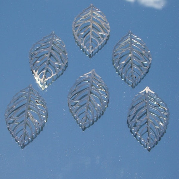 8 Silver Colored  Leaf Pendants 54 x 31mm