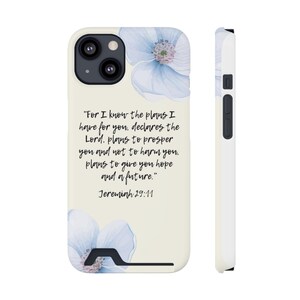 Capa de telefone com inspiração floral, capa de telefone motivacional com porta-cartões, presente com versículos bíblicos para amigos, acessório cristão, atencioso