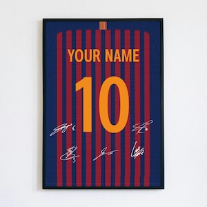 Personalized Barcelona Jersey Poster | Custom Name & Number | Digital Download PNG + PDF | Messi Suarez Signed | Barcelona Wall Art
