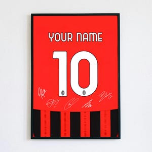 Signed Personalized AC Milan Poster - Digital Jersey Wall Art with Leão, Maignan, Theo, Pulisic Signatures | Custom Name Printable Gift