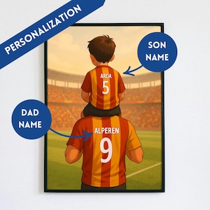 Póster personalizado del Galatasaray para padre e hijo – Arte digital de fútbol para pared – Regalo personalizado para papá e hijo
