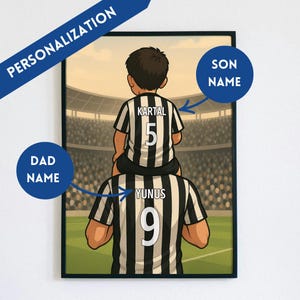 Póster personalizado de padre e hijo del Beşiktaş: nombre y número de camiseta personalizados, arte digital de pared de fútbol.