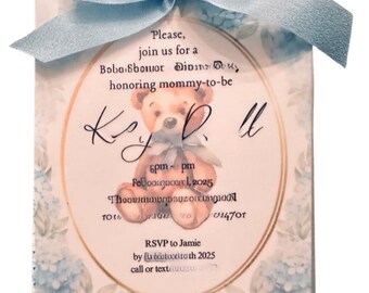 Blauwe en gouden uitnodiging teddybeer