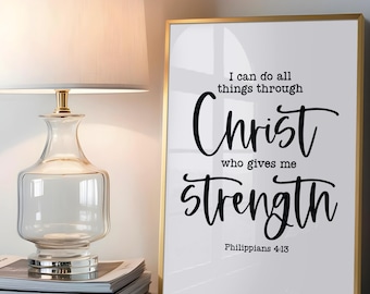 Filippesi 4:13 stampabile, posso fare ogni cosa in Cristo, versetto della Bibbia stampabile, arte murale cristiana stampabile, stampabile religiosa