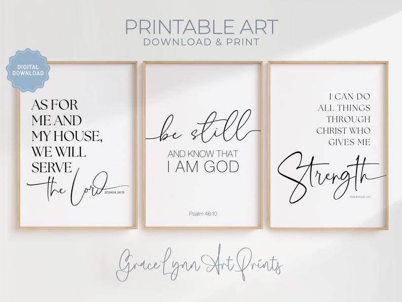 Christian Wall Art Set of 3 Prints, Bible Verse Printable Bundle ...