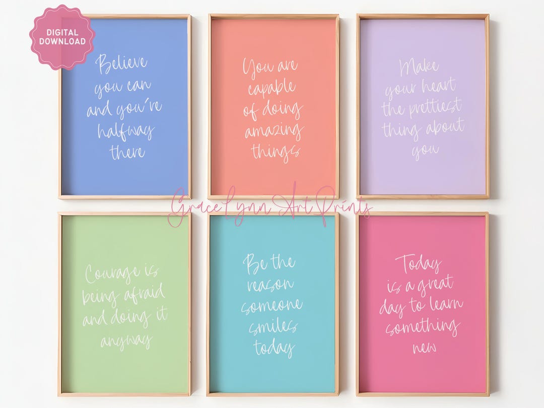 Inspirational Quote Printable Set of 6, Colorful Affirmation Wall Art ...