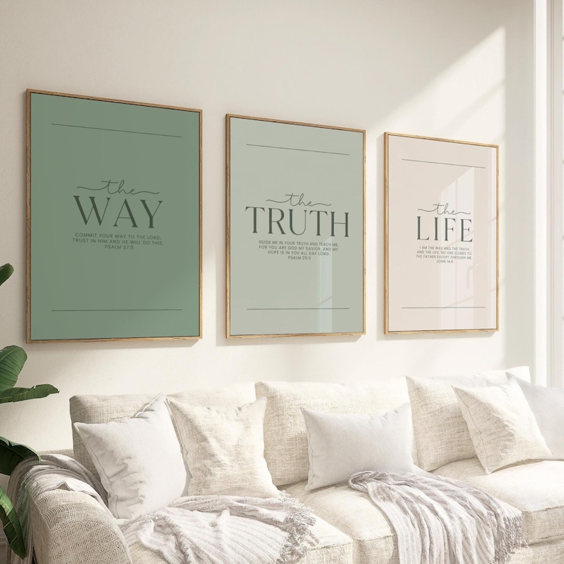 Bible Verse Wall Art Set of 3, the Wаy the Truth the Life, John 14:6 ...