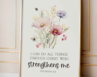 Filippesi 4:13 stampabile, Posso fare ogni cosa in Cristo, Versetto della Bibbia stampabile, Arte murale cristiana stampabile, Cartello cristiano per asilo nido