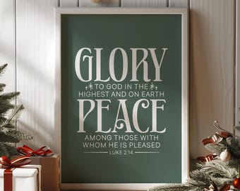 Christmas Bible Verse Printable, Christmas Scripture, Glory To God In The Highest, Luke 2:14 Printable, Religious Christmas Wall Art