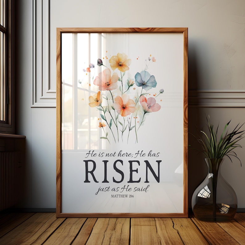 he is not here printable sign, he has risen printable, easter bible verse printable, he is risen printable, easter scripture printable, bible verse printable, bible verse wall art, scripture wall art, scripture printable sign, matthew 28:6 printable, printable easter wall art, religious wall art easter decor, easter bible verse sign, easter quote wall art, resurrection quote printable, he is risen sign, religious easter sign