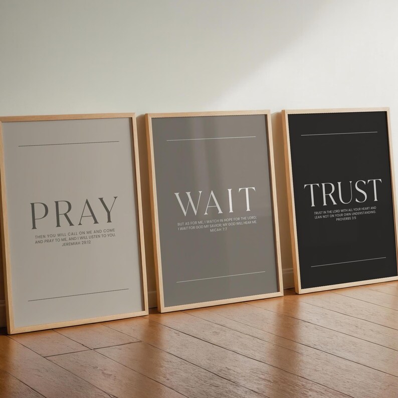 Pray Wait Trust Printable Wall Art Set of 3, Christian Scripture Prints ...