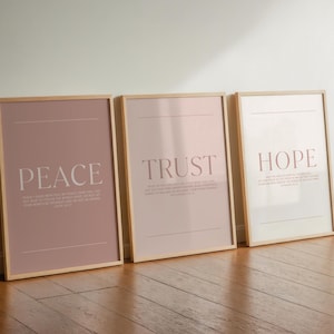 Peace Trust Hope Bible Verse Wall Art Set van 3, christelijke afdrukbare muurkunst, schriftafdrukken, Christian Home Decor, Faith Wall Art Set