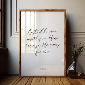 1 Peter 5:7 Printable, Cast All Your Anxiety On Him Printable, Scripture Quote, Bible Verse Printable, Religious Wall Art, Bible Verse Sign