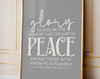 Glory to God in the Highest Printable | Luke 2:14 Christmas Bible Verse Wall Art | Peace on Earth Scripture Print | Christian Holiday Decor