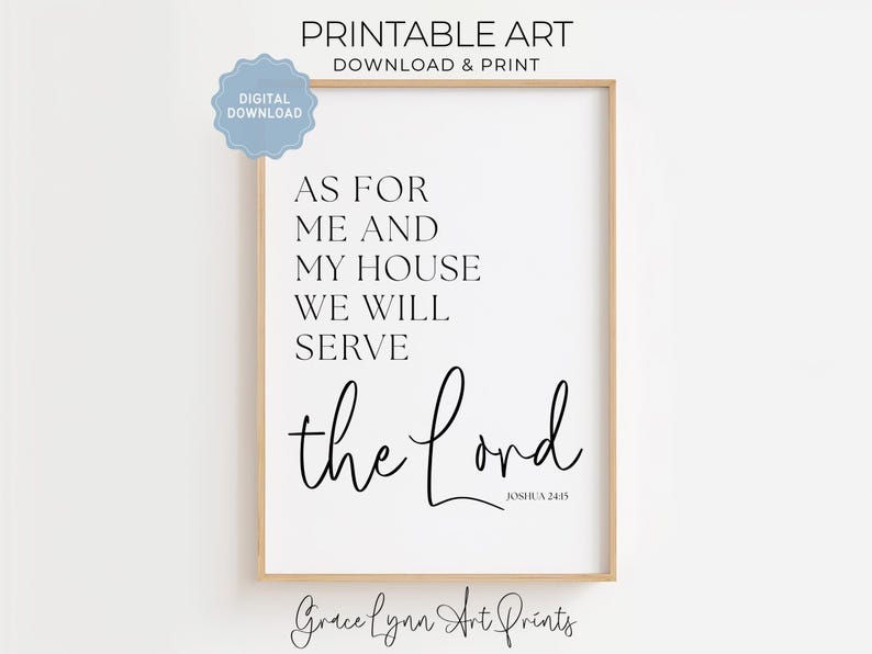 as for me and my house sign, bible verse printable, bible verse wall art, scripture wall art