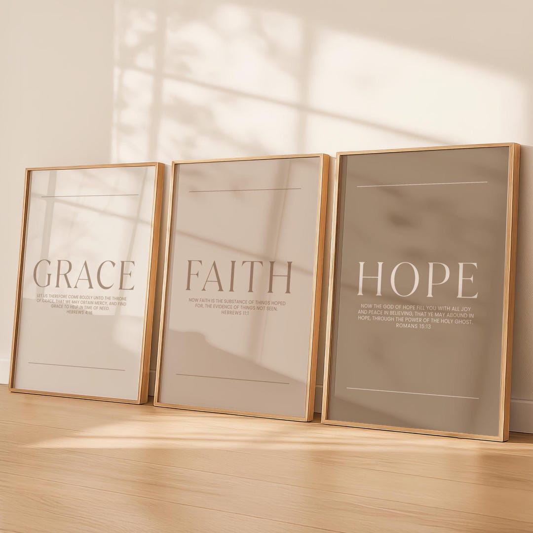 Grace Faith Hope Wall Art Set of 3, Christian Printable Wall Decor ...