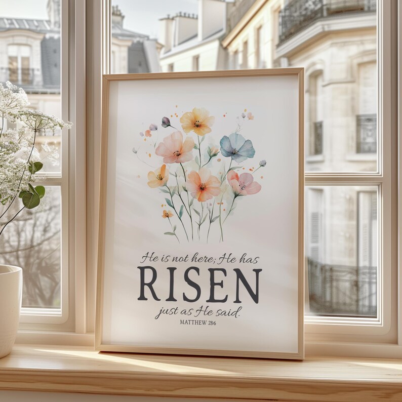 he is not here printable sign, he has risen printable, easter bible verse printable, he is risen printable, easter scripture printable, bible verse printable, bible verse wall art, scripture wall art, scripture printable sign, matthew 28:6 printable, printable easter wall art, religious wall art easter decor, easter bible verse sign, easter quote wall art, resurrection quote printable, he is risen sign, religious easter sign