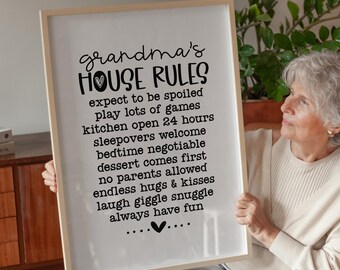 Grandma's House Printable Sign, Family Rules Printable Quote, Printable Gift For Grandma, Printable Grandparent Quote, Grandma Gift
