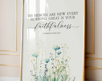 Lamentations 3:23 Printable, His Mercies Are New Every Morning Printable, Printable Scripture Art, Bible Verse Printable, Religious Quote